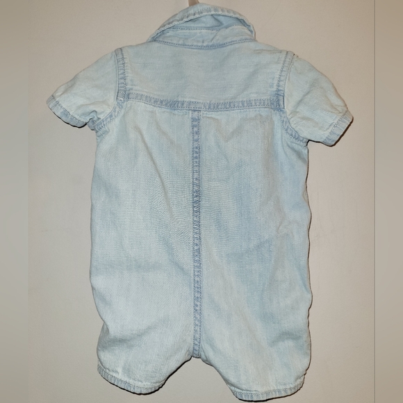 🦖 Baby Gap Blue Dinosaur Themed Denim Short One Piece Romper Outfit 3 Months - Picture 3 of 6